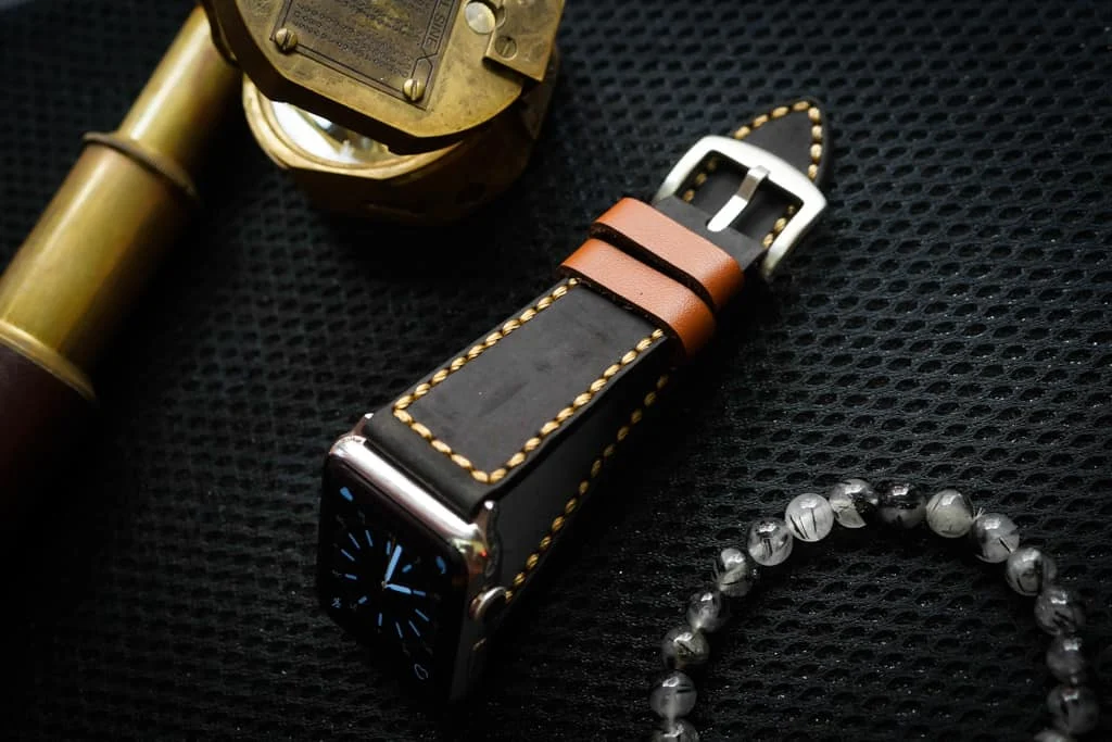 AWBF04-D123 Gold handgefertigt Vintage Leder Uhrenarmband incl. Lugs Adapter für Apple Watch 1 Serie und 2 Serie (oder Apple Watch Sport) 42mm oder 38mm – Bild 7