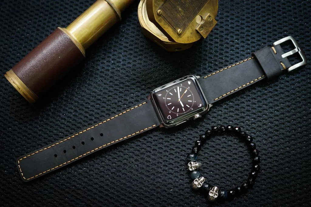 AWBF05-D123 GOLD handgefertigt Vintage Leder Uhrenarmband incl. Lugs Adapter für Apple Watch 1 und 2 (oder Apple Watch Sport) 42mm oder 38mm