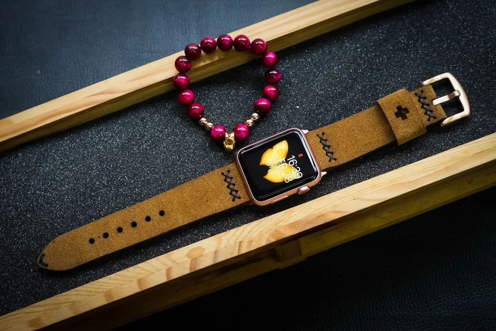 AWBF08a-DLN-BLACK handgefertigt Vintage Leder Uhrenarmband incl. Lugs Adapter für Apple Watch 1 und 2 (oder Apple Watch Sport) 42mm oder 38mm