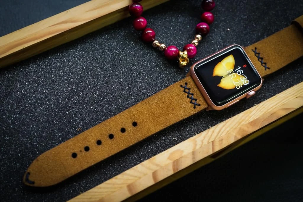 AWBF08a-DLN-BLACK handgefertigt Vintage Leder Uhrenarmband incl. Lugs Adapter für Apple Watch 1 und 2 (oder Apple Watch Sport) 42mm oder 38mm – Bild 5