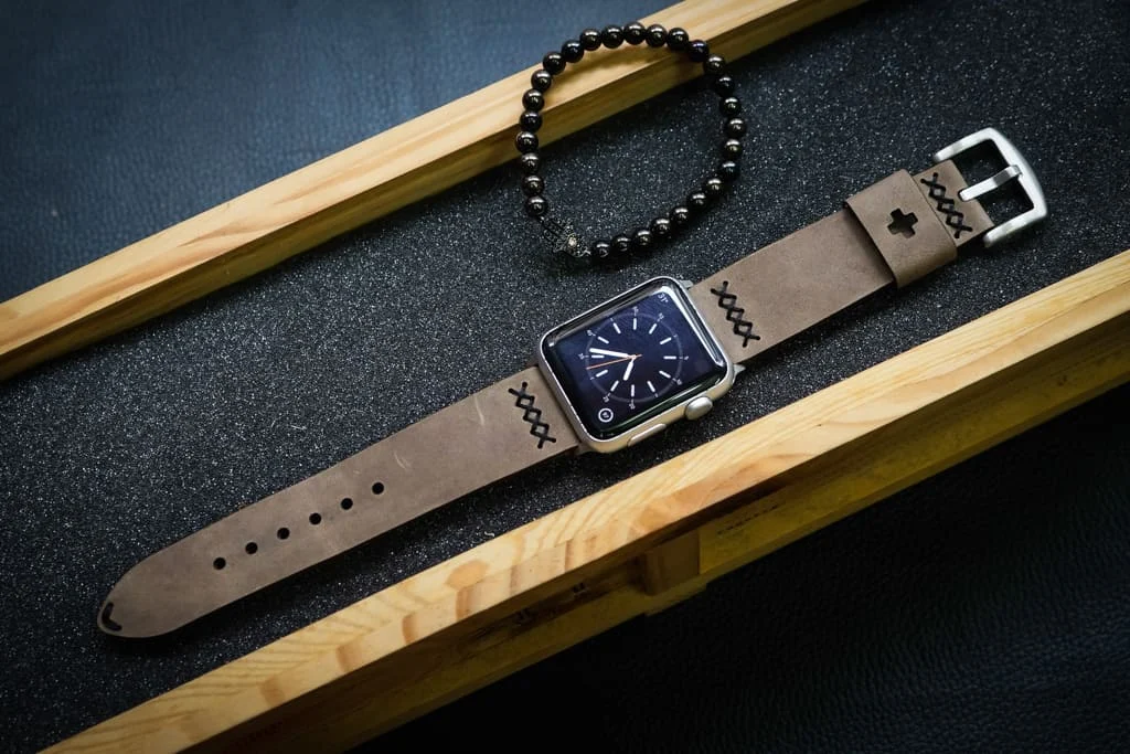 AWBF08a-D3 handgefertigt Vintage Leder Uhrenarmband incl. Lugs Adapter für Apple Watch 1 Serie und 2 Serie (oder Apple Watch Sport) 42mm oder 38mm