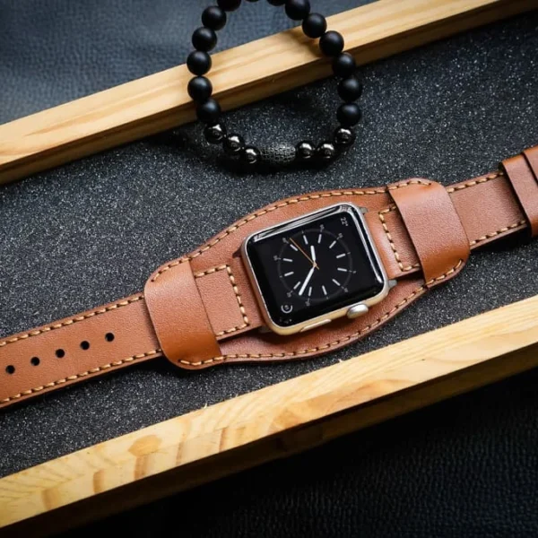 AWBF009-D60 Cuff handgefertigt Vintage Leder Uhrenarmband incl. Lugs Adapter für Apple Watch 1 Serie und 2 Serie (oder Apple Watch Sport) 42mm oder 38mm