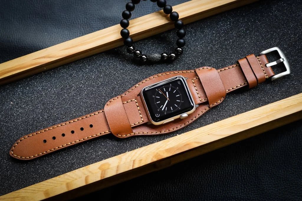 AWBF009-D60 Cuff handgefertigt Vintage Leder Uhrenarmband incl. Lugs Adapter für Apple Watch 1 Serie und 2 Serie (oder Apple Watch Sport) 42mm oder 38mm
