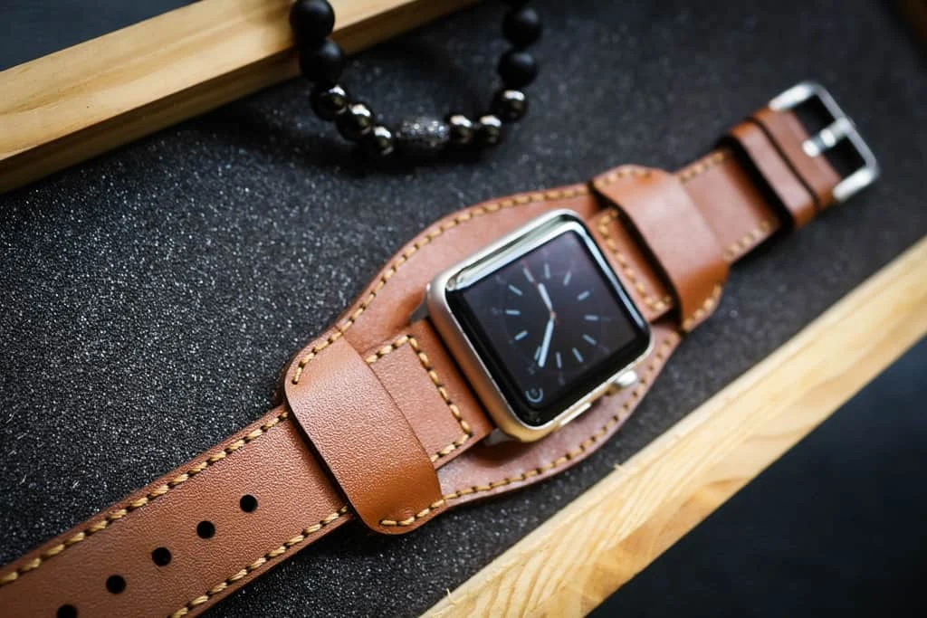 AWBF009-D60 Cuff handgefertigt Vintage Leder Uhrenarmband incl. Lugs Adapter für Apple Watch 1 Serie und 2 Serie (oder Apple Watch Sport) 42mm oder 38mm – Bild 5