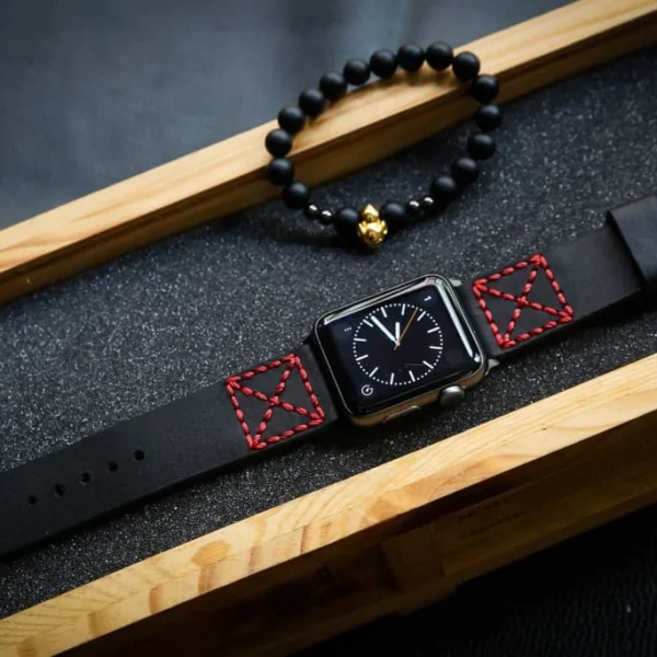 AWBF14-D123-RED handgefertigt Vintage Leder Uhrenarmband incl. Lugs Adapter für Apple Watch 1 und 2 (oder Apple Watch Sport) 42mm oder 38mm