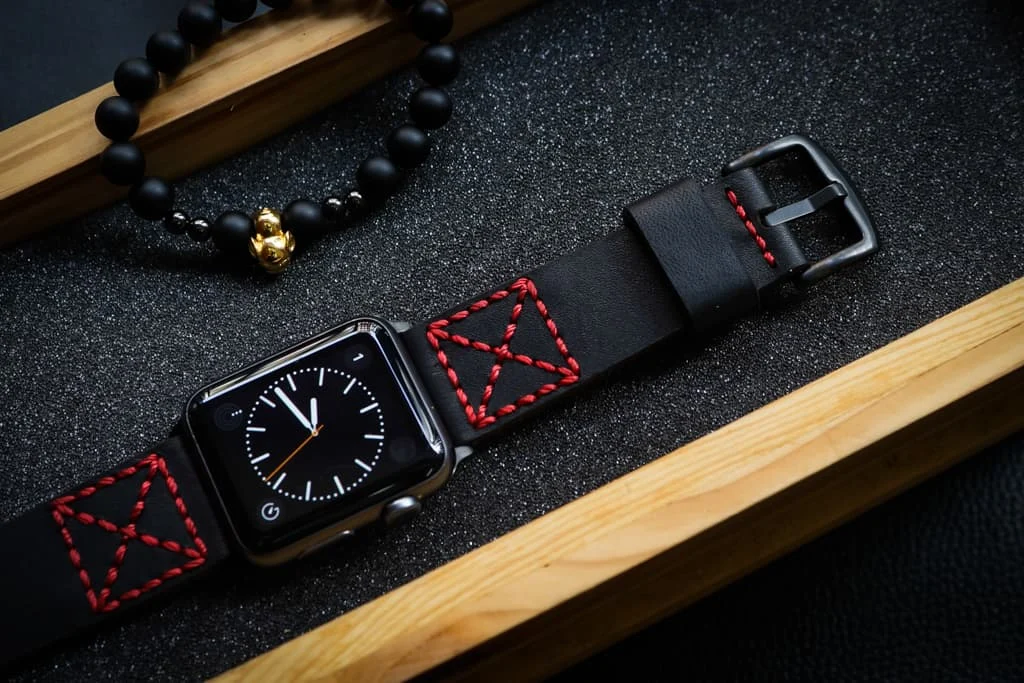 AWBF14-D123-RED handgefertigt Vintage Leder Uhrenarmband incl. Lugs Adapter für Apple Watch 1 und 2 (oder Apple Watch Sport) 42mm oder 38mm – Bild 2