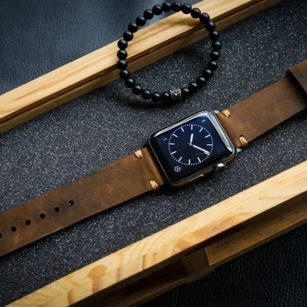 AWBF015-D5 Gold handgefertigt Vintage Leder Uhrenarmband incl. Lugs Adapter für Apple Watch 1 Serie und 2 Serie (oder Apple Watch Sport) 42mm oder 38mm