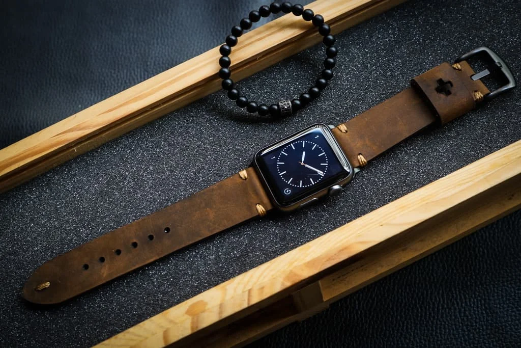 AWBF015-D5 Gold handgefertigt Vintage Leder Uhrenarmband incl. Lugs Adapter für Apple Watch 1 Serie und 2 Serie (oder Apple Watch Sport) 42mm oder 38mm