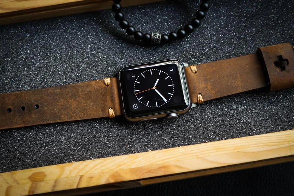 AWBF015-D5 Gold handgefertigt Vintage Leder Uhrenarmband incl. Lugs Adapter für Apple Watch 1 Serie und 2 Serie (oder Apple Watch Sport) 42mm oder 38mm – Bild 3