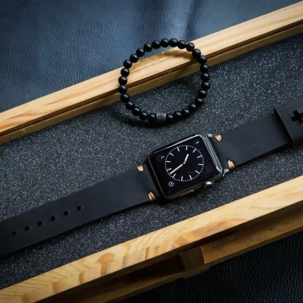 AWBF015-D123 Gold handgefertigt Vintage Leder Uhrenarmband incl. Lugs Adapter für Apple Watch 1 Serie und 2 Serie (oder Apple Watch Sport) 42mm oder 38mm