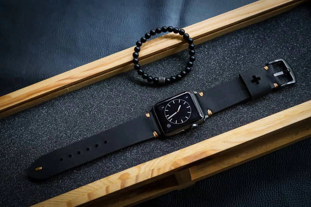 AWBF015-D123 Gold handgefertigt Vintage Leder Uhrenarmband incl. Lugs Adapter für Apple Watch 1 Serie und 2 Serie (oder Apple Watch Sport) 42mm oder 38mm