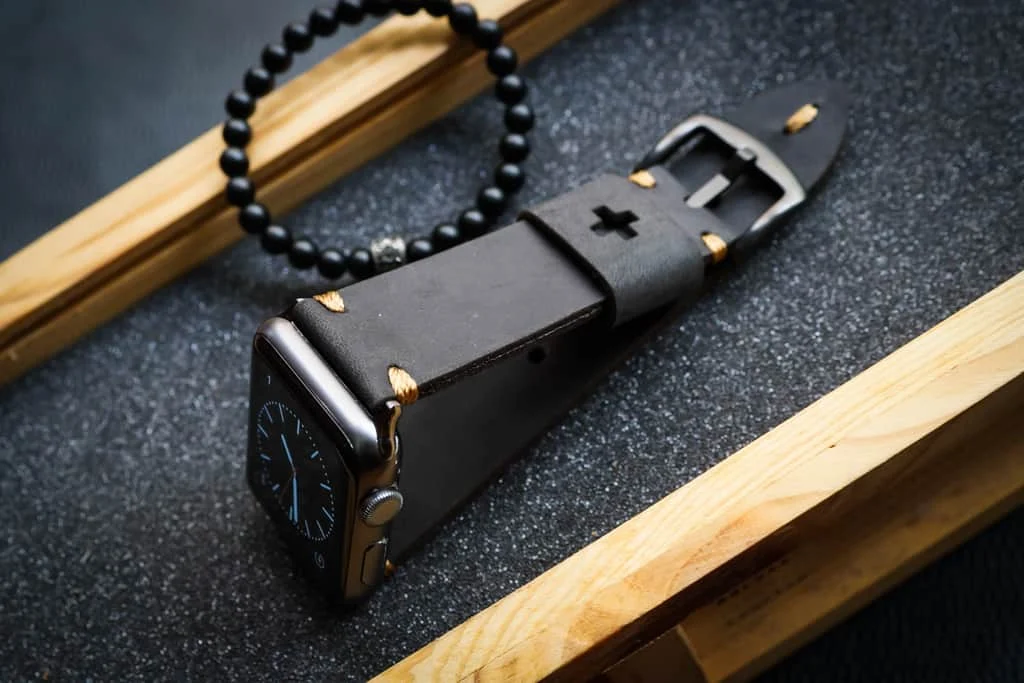 AWBF015-D123 Gold handgefertigt Vintage Leder Uhrenarmband incl. Lugs Adapter für Apple Watch 1 Serie und 2 Serie (oder Apple Watch Sport) 42mm oder 38mm – Bild 5