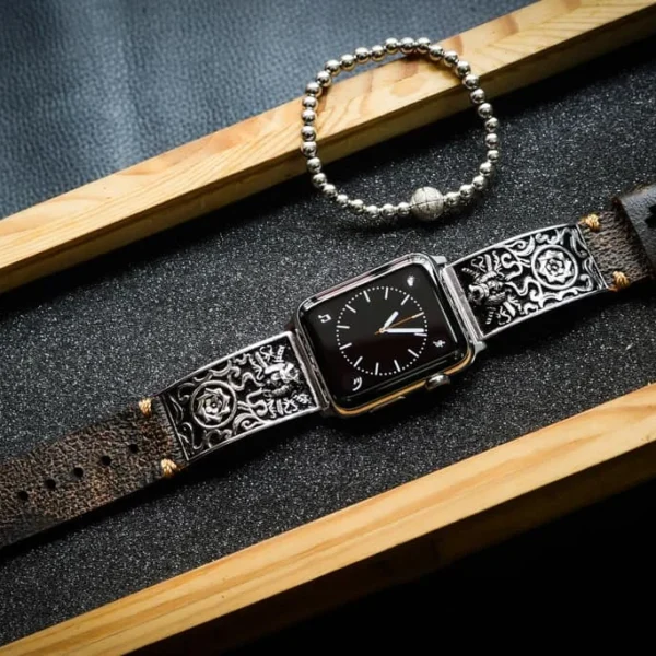 Samurai Silver Plated Pendants Apple Watch Strap Band ( 2pieces) for Panerai or Apple Watch Series 1,2,3,4,5,6,7,SE