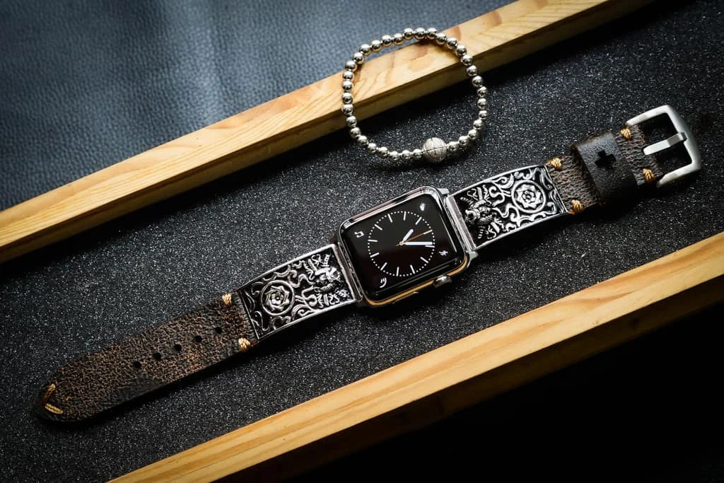 Samurai Silver Plated Pendants Apple Watch Strap Band ( 2pieces) for Panerai or Apple Watch Series 1,2,3,4,5,6,7,SE