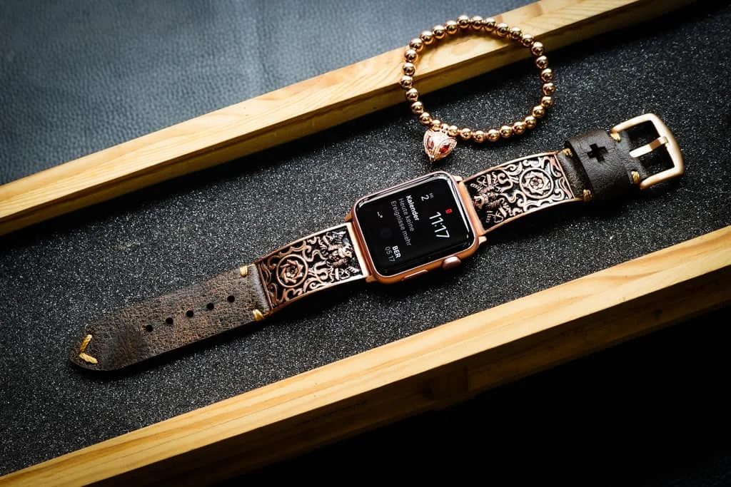 Samurai Pink Bronze Pendants Apple Watch Strap Band ( 2pieces) for Panerai or Apple Watch Series 1,2,3,4,5,6,7,SE