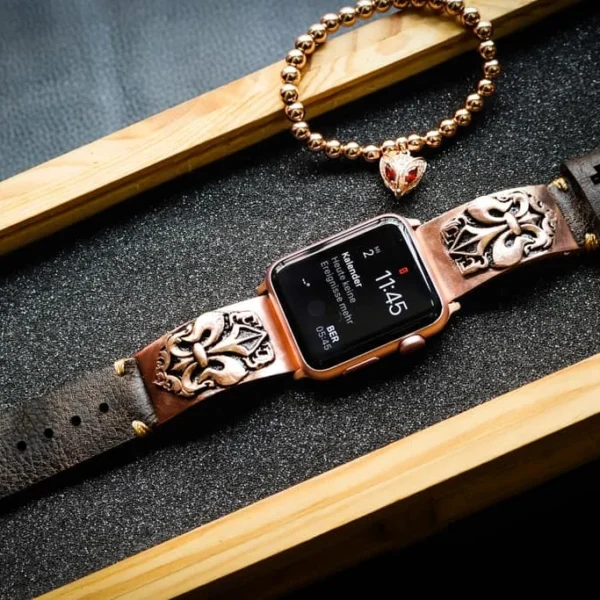 Fleur De Lis Pink Bronze Pendants Strap ( 2pieces) for Panerai or Apple Watch 123456 SE.