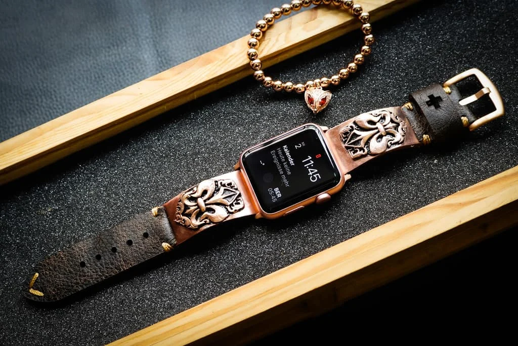 Fleur De Lis Pink Bronze Pendants Strap ( 2pieces) for Panerai or Apple Watch 123456 SE.