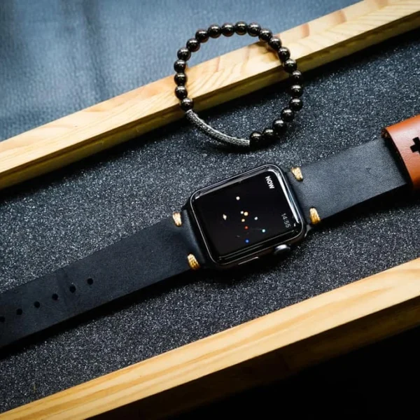 AWBF20-D123 Gold handgefertigt Vintage Leder Uhrenarmband für Apple Watch Serie 1,2,3,4,5,6,7,8,Ultra,SE Uhrenarmband Band