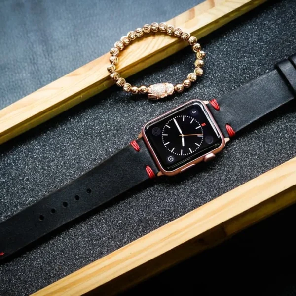 AWBF25-D123 RED handgefertigt Vintage Leder Uhrenarmband incl. Lugs Adapter für Apple Watch (oder Apple Watch Sport) 42mm oder 38mm