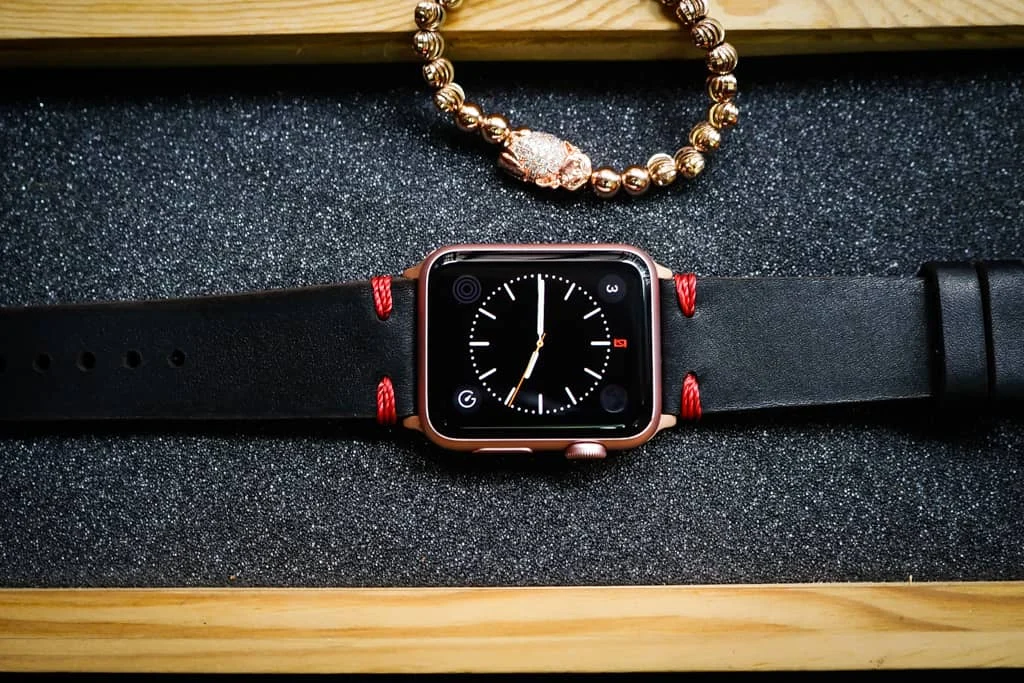 AWBF25-D123 RED handgefertigt Vintage Leder Uhrenarmband incl. Lugs Adapter für Apple Watch (oder Apple Watch Sport) 42mm oder 38mm – Bild 3