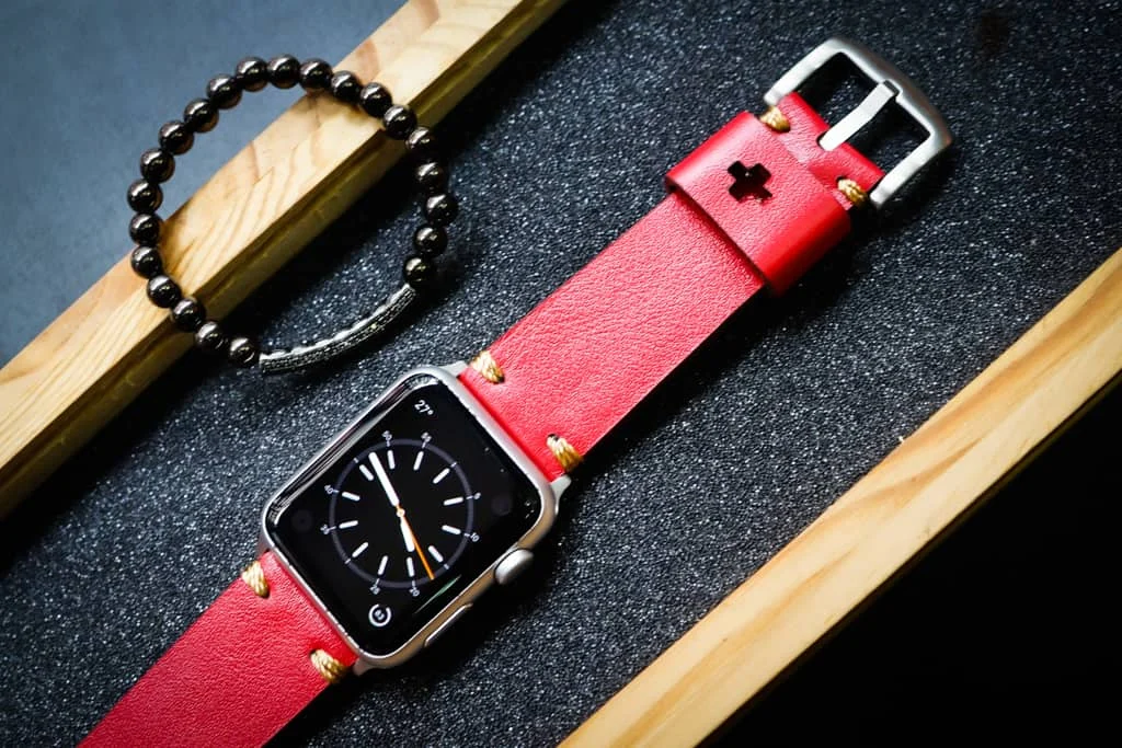 AWBF20-D31-GOLD handgefertigt Vintage Leder Uhrenarmband incl. Lugs Adapter für Apple Watch 1 und 2 (oder Apple Watch Sport) 42mm oder 38mm – Bild 2