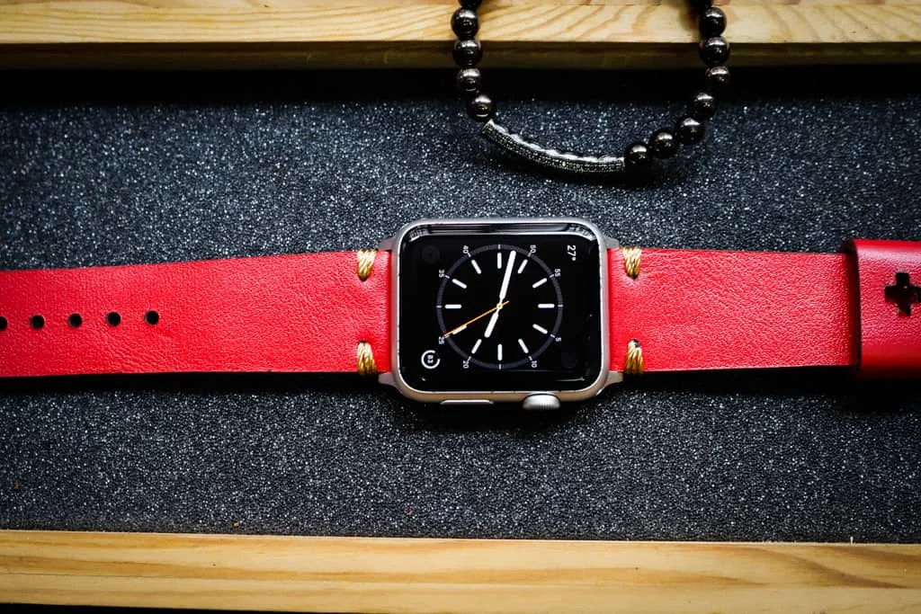 AWBF20-D31-GOLD handgefertigt Vintage Leder Uhrenarmband incl. Lugs Adapter für Apple Watch 1 und 2 (oder Apple Watch Sport) 42mm oder 38mm – Bild 3
