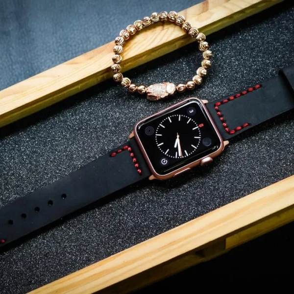 AWBF2626-D123 Red handgefertigt Vintage Leder Uhrenarmband für Apple Watch Serie 1,2,3,4,5,6,7,8,Ultra,SE Uhrenarmband Band