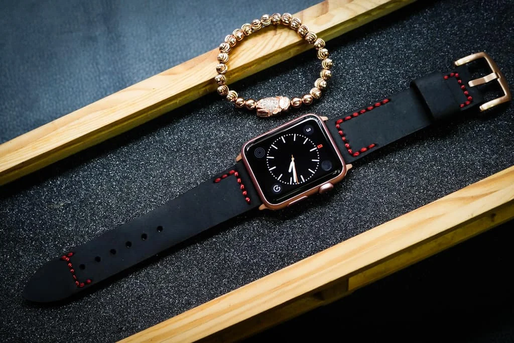 AWBF2626-D123 Red handgefertigt Vintage Leder Uhrenarmband für Apple Watch Serie 1,2,3,4,5,6,7,8,Ultra,SE Uhrenarmband Band