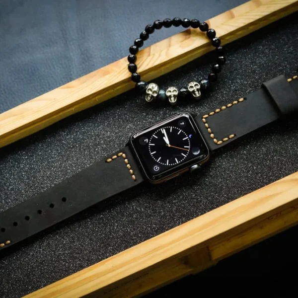 AWBF2626-D123 Gold Red handgefertigt Vintage Leder Uhrenarmband für Apple Watch Serie 1,2,3,4,5,6,7,8,Ultra,SE Uhrenarmband Band