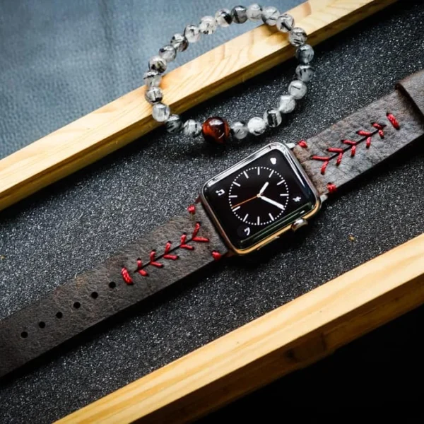 AWBF89-D2-RED handgefertigt Vintage Leder Uhrenarmband incl. Lugs Adapter für Apple Watch 1 und 2 (oder Apple Watch Sport) 42mm oder 38mm