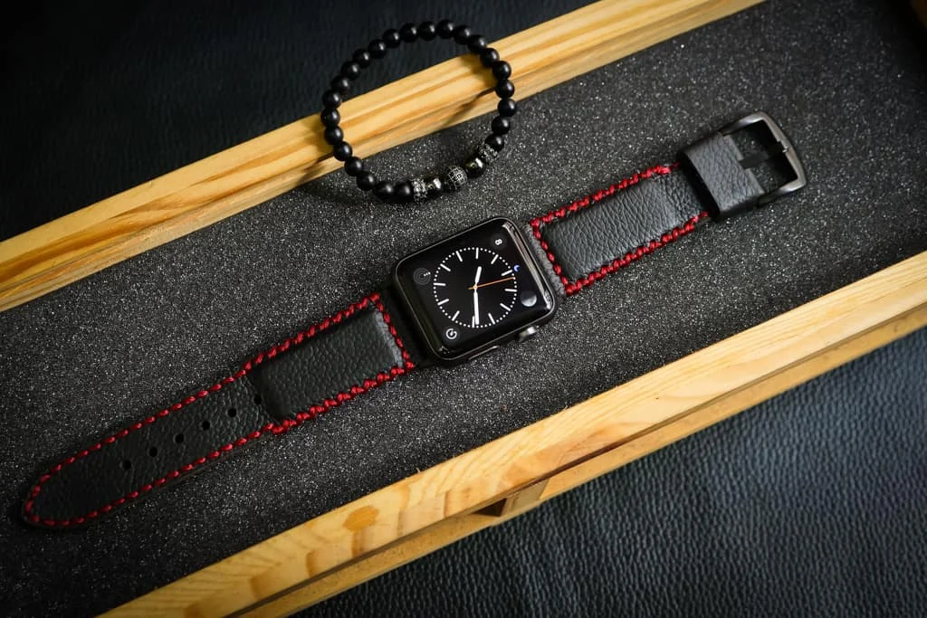AWBF91-D73- RED handgefertigt Vintage Leder Uhrenarmband incl. Lugs Adapter für Apple Watch 1 und 2 (oder Apple Watch Sport) 42mm oder 38mm