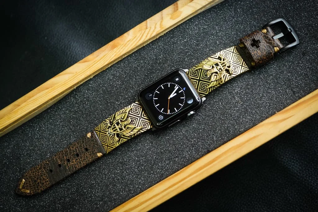 Eagle Shield Yellow Bronze Pendants Apple Watch Strap Band for Series 123456 SE , 38mm or 42mm , Panerai, Seiko , Rolex
