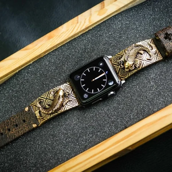 Koi Fish Yellow Bronze Pendants Apple Watch Strap Band for Series 123456 SE , 38/40mm or 42/44mmmm , Panerai, Seiko , Rolex