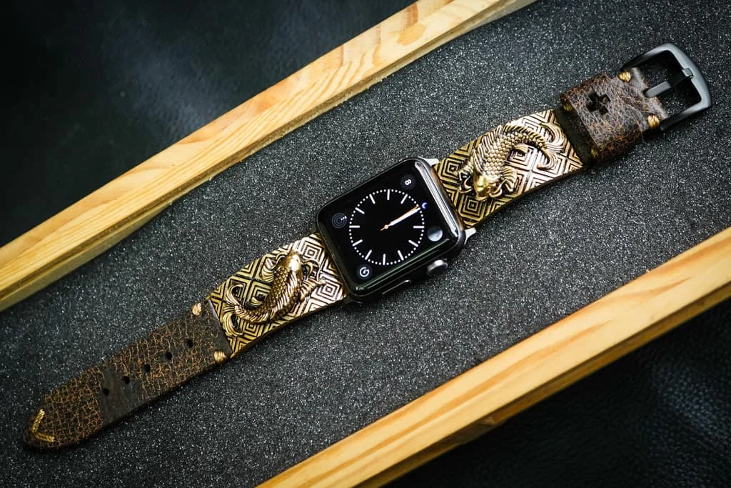 Koi Fish Yellow Bronze Pendants Apple Watch Strap Band for Series 123456 SE , 38/40mm or 42/44mmmm , Panerai, Seiko , Rolex