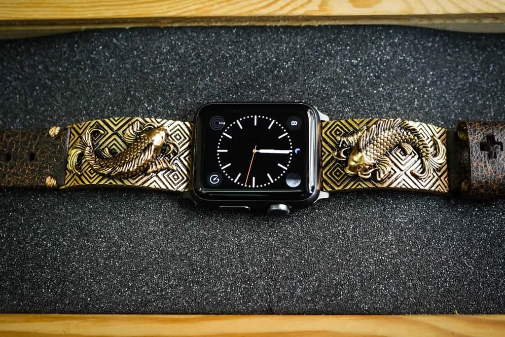 Koi Fish Yellow Bronze Pendants Apple Watch Strap Band for Series 123456 SE , 38/40mm or 42/44mmmm , Panerai, Seiko , Rolex – image 4