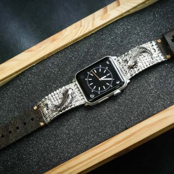 Koi Fish Silver Plated Pendants Apple Watch Strap Band for Series 123456 SE , 38/40mm or 42/44mm , Panerai, Seiko , Rolex