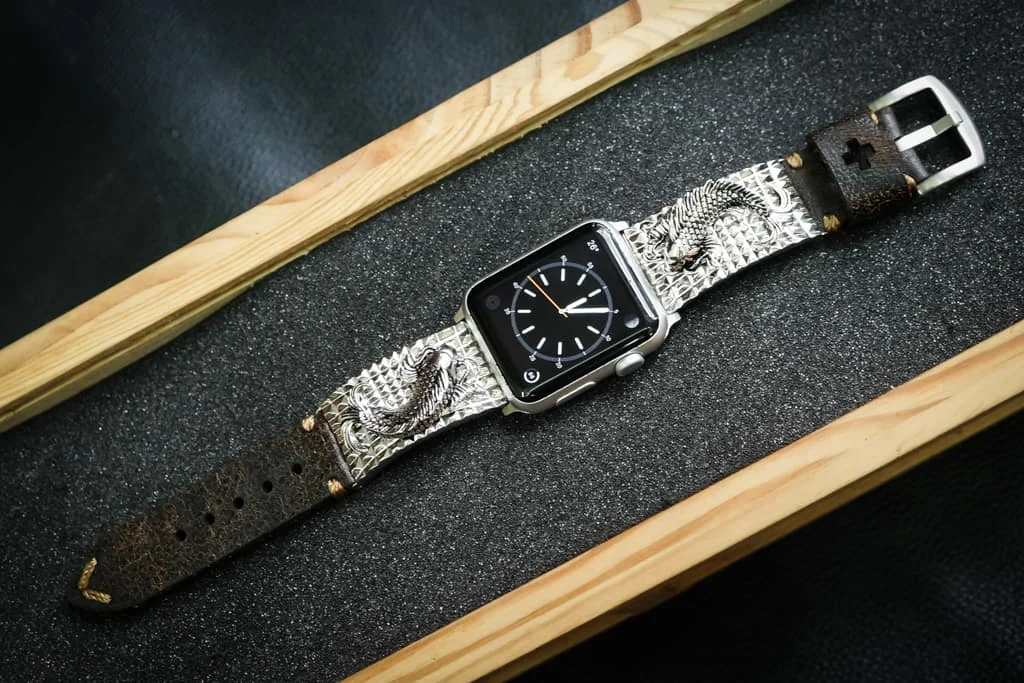 Koi Fish Silver Plated Pendants Apple Watch Strap Band for Series 123456 SE , 38/40mm or 42/44mm , Panerai, Seiko , Rolex