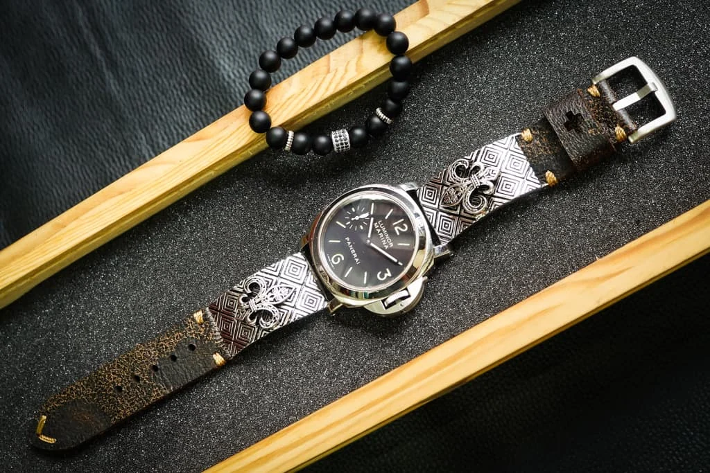 Fleur de Lis 2nd Sterling Silver Pendants Apple Watch Strap Band for Series 123456 SE , 38/40mm or 42/44mm , Panerai, Seiko , Rolex