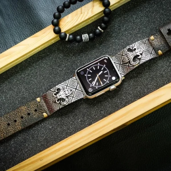 Fleur de Lis 2nd Silver Plated Pendants Apple Watch Strap Band for Series 123456 SE , 38mm or 42mm , Panerai, Seiko , Rolex