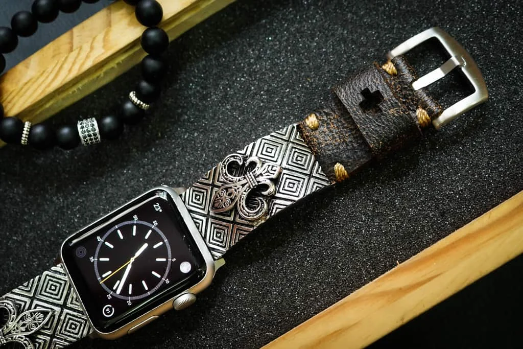 Fleur de Lis 2nd Silver Plated Pendants Apple Watch Strap Band for Series 123456 SE , 38mm or 42mm , Panerai, Seiko , Rolex – image 2