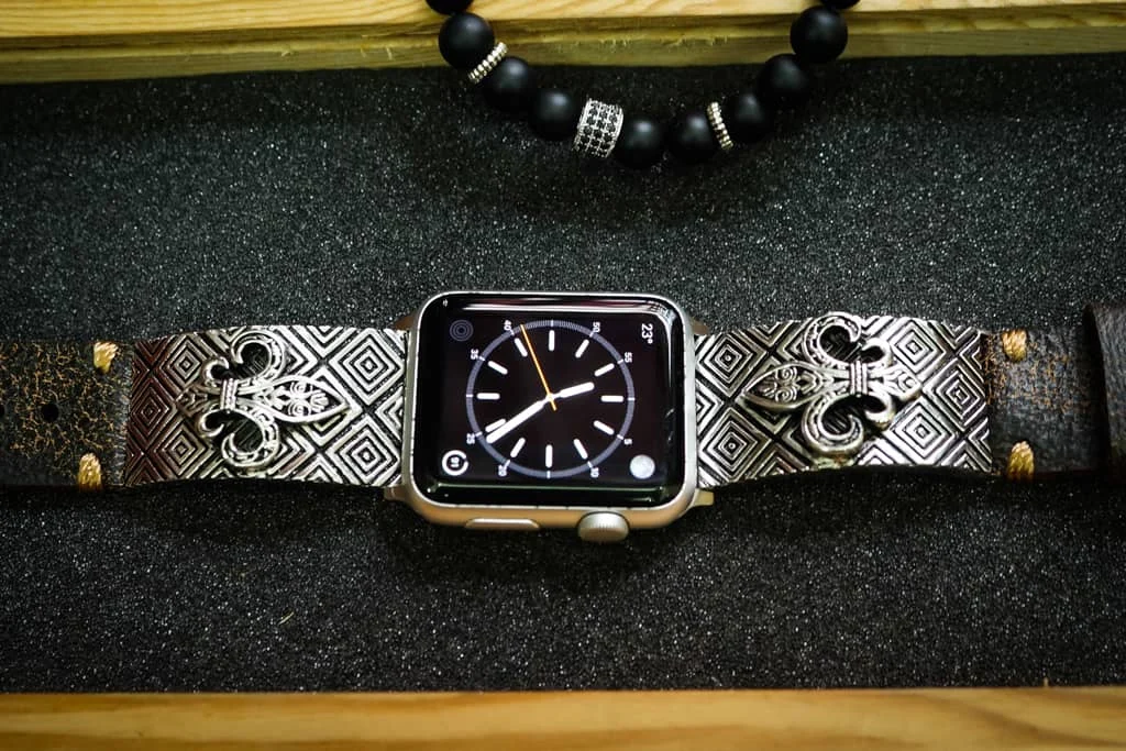 Fleur de Lis 2nd Silver Plated Pendants Apple Watch Strap Band for Series 123456 SE , 38mm or 42mm , Panerai, Seiko , Rolex – image 3