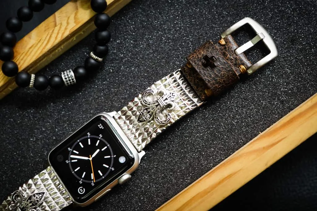 Fleur de Lis 3nd Silver Plated Edition Apple Watch Strap Band for Series 123456 SE , 38mm or 42mm , Panerai, Seiko , Rolex – image 2