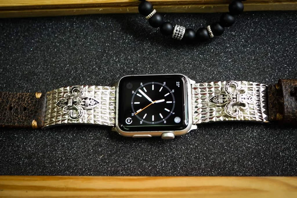 Fleur de Lis 3nd Silver Plated Edition Apple Watch Strap Band for Series 123456 SE , 38mm or 42mm , Panerai, Seiko , Rolex – image 3