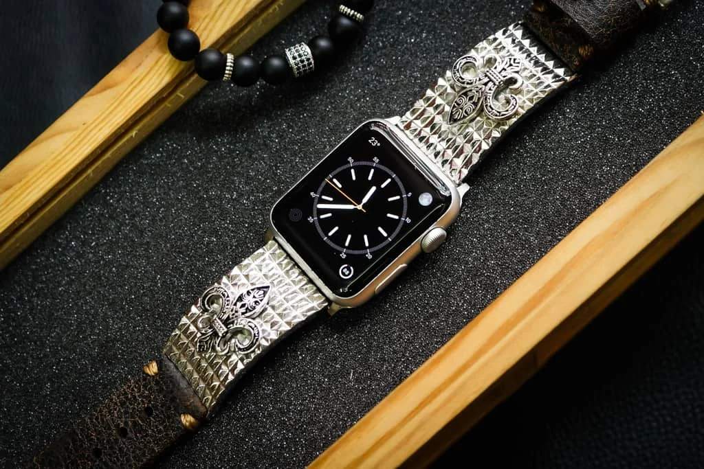 Fleur de Lis 3nd Silver Plated Edition Apple Watch Strap Band for Series 123456 SE , 38mm or 42mm , Panerai, Seiko , Rolex – image 4