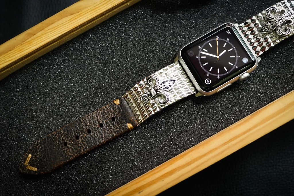 Fleur de Lis 3nd Silver Plated Edition Apple Watch Strap Band for Series 123456 SE , 38mm or 42mm , Panerai, Seiko , Rolex – image 5