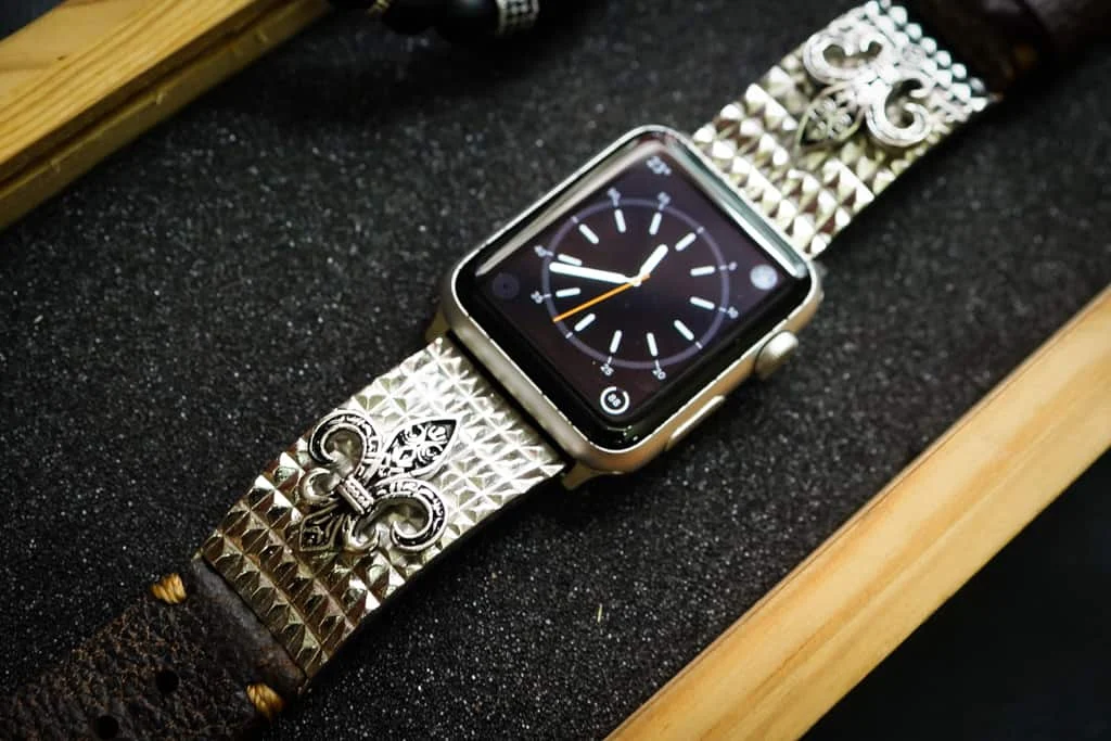 Fleur de Lis 3nd Silver Plated Edition Apple Watch Strap Band for Series 123456 SE , 38mm or 42mm , Panerai, Seiko , Rolex – image 6