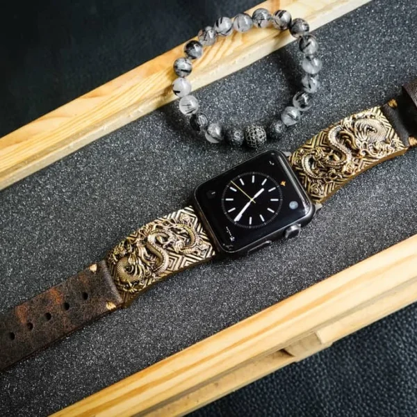 Dragon 2nd Yellow Bronze Pendants Apple Watch Strap Band for Series 123456 SE , 38/40mm or 42/44mm , Panerai, Seiko , Rolex