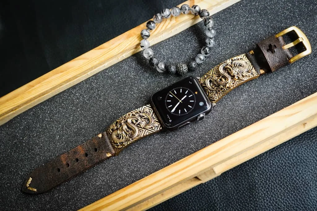 Dragon 2nd Yellow Bronze Pendants Apple Watch Strap Band for Series 123456 SE , 38/40mm or 42/44mm , Panerai, Seiko , Rolex