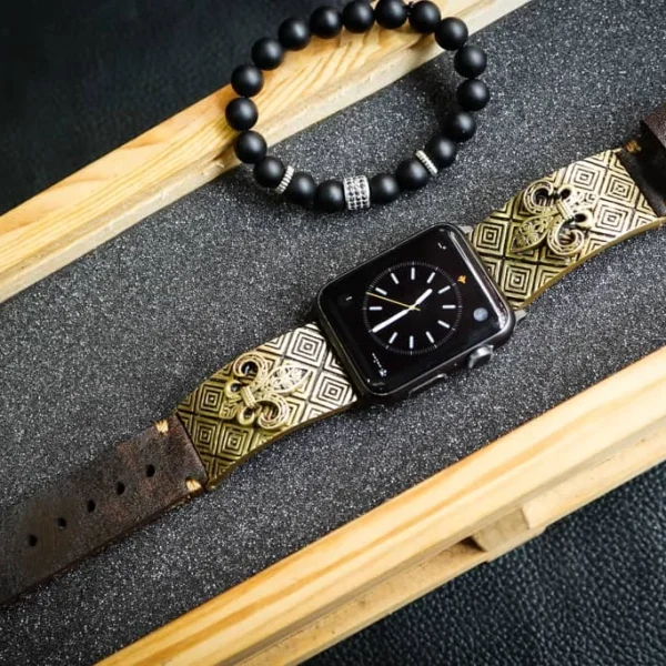 Fleur de Lis 2nd Yellow Bronze Pendants Apple Watch Strap Band for Series 123456 SE , 38mm or 42mm , Panerai, Seiko , Rolex
