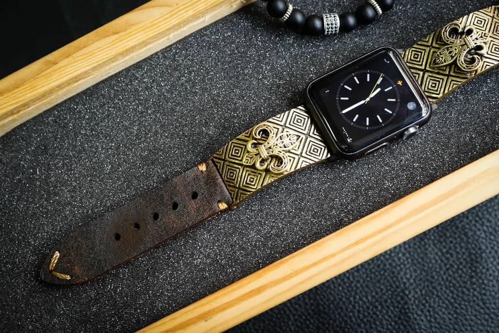 Fleur de Lis 2nd Yellow Bronze Pendants Apple Watch Strap Band for Series 123456 SE , 38mm or 42mm , Panerai, Seiko , Rolex – image 4